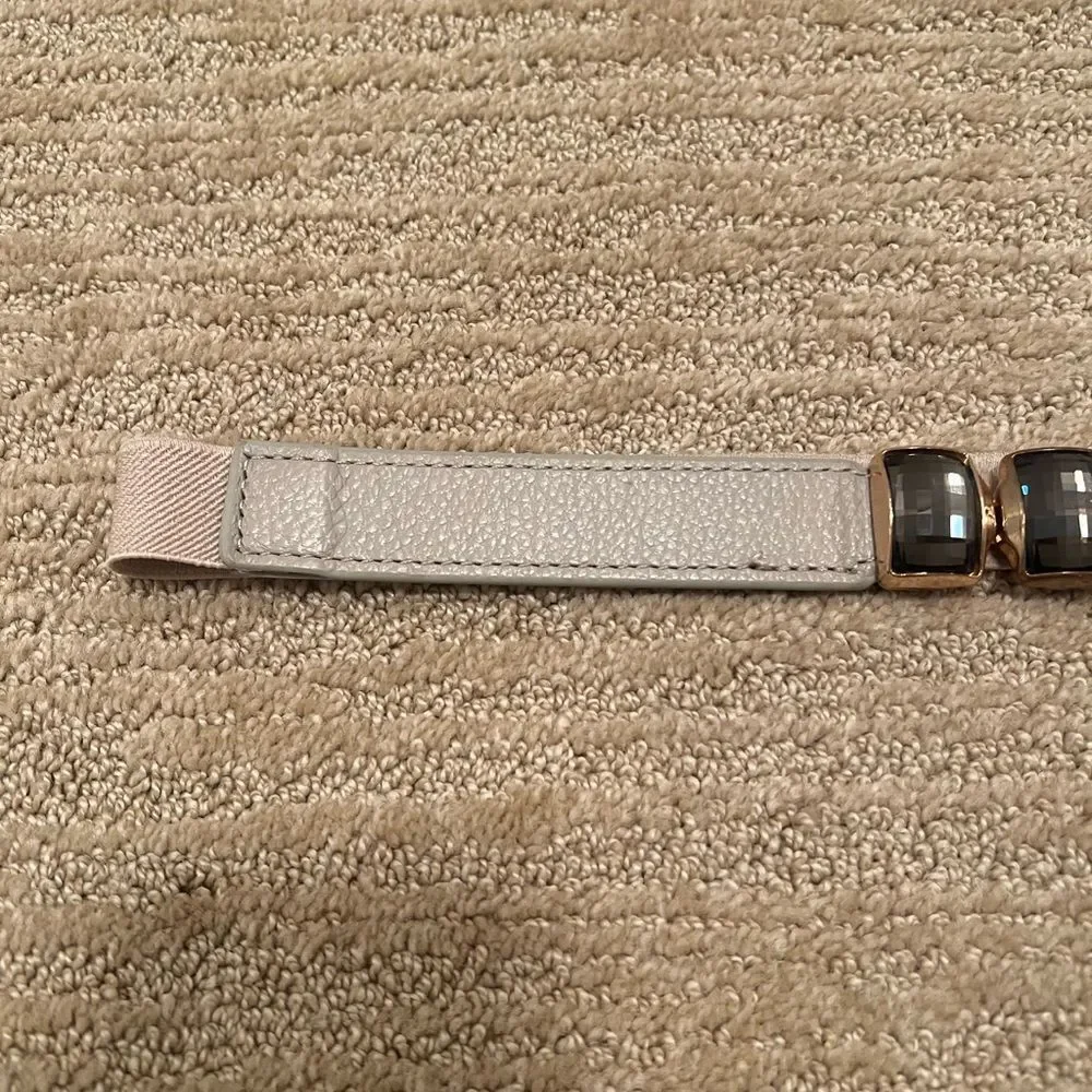 Elise M. Cream Leather Elastic Belt with Gold Gem Buckle